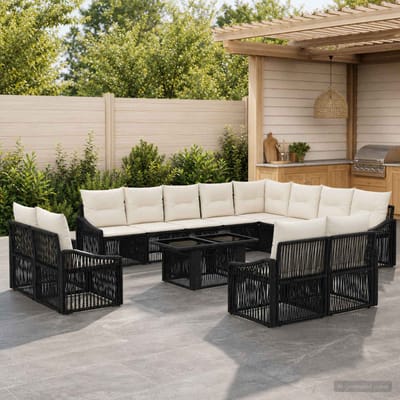 vidaXL - Tuinbank - Set - 13 - st - Zwart - en - Crème - Wit - poly - rattan