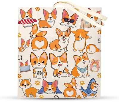 Dailygoods - Beige Corgi Canvas Draagtas met Print - Praktische Tas voor Hondenliefhebbers