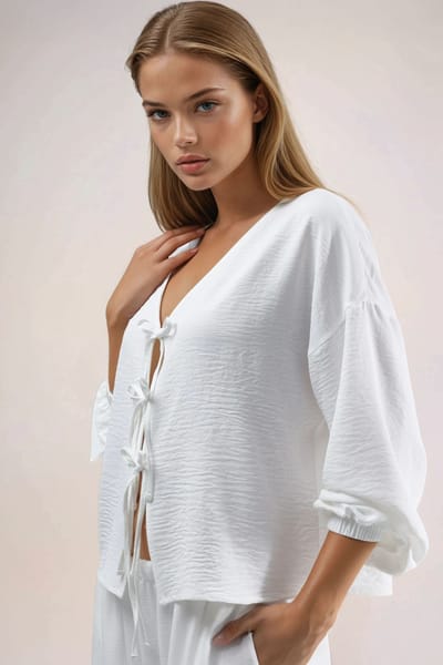Overized V-hals Blouse met Striksluiting