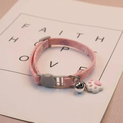 Schattige Nek Huisdier Halsband met Bel voor Kleine Honden Puppy Kitten Spullen Dingen Accessoires Verstelbare Pootafdruk Kat Afzetbare Halsband roze