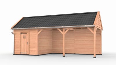 Douglas overkapping zadeldak, 750 x 300, met schuur en achterwand, Westwood Ruiter Plus