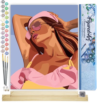 Figured'Art Schilderen op Nummer Volwassenen canvas Zonovergoten meisje- Handwerk acrylverf Kit DIY Compleet - 40x50cm met DIY houten lijst