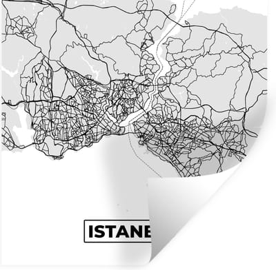 Muurstickers - Sticker Folie - Istanbul - Plattegrond - Stadskaart - Zwart Wit - Kaart - 100x100 cm - Plakfolie - Muurstickers Kinderkamer - Zelfklevend Behang XXL - Zelfklevend behangpapier - Stickerfolie