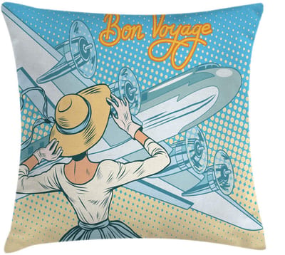 ABAKUHAUS Retro-kussenhoes – Vliegtuig Pop-Art – 50x50 cm – Omkeerbare druk