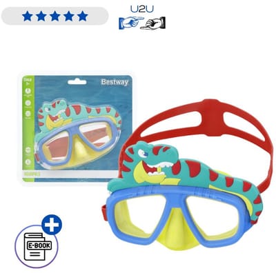 Bestway Zwemmasker 22064 Dino - Kinder Swimming Goggles Met UV Bescherming En Comfortabele Pasvorm - Duikmasker Voor Zwembad Strand En Waterpret Vanaf 3 Jaar Met Ebook