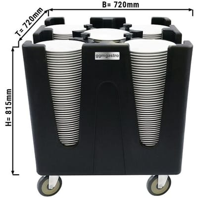 GGM Gastro Tellerspender - 720mm - unbeheizt - mit Rollen & 4 verstellbaren Trennwänden - max. 180 - 400 Teller Zwart