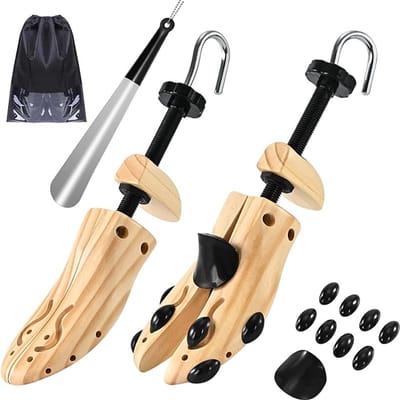 Famanu – Houten schoen baan - paar 4-weg schoenexpander widener houten schoen boomplander spiraalpatroon voor vrouwen en mannen - wood - L (for Men's Size Us 9.5-14)