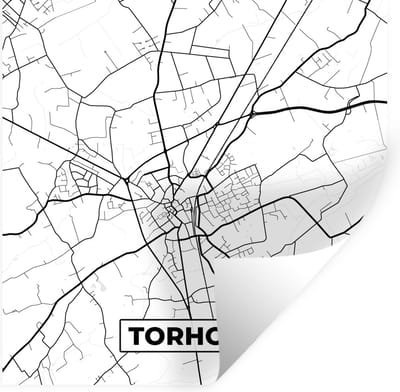 Muurstickers - Sticker Folie - Zwart Wit – België – Plattegrond – Stadskaart – Kaart – Torhout - 100x100 cm - Plakfolie - Muurstickers Kinderkamer - Zelfklevend Behang XXL - Zelfklevend behangpapier - Stickerfolie