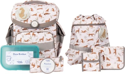 School-Mood Schooltas Timeless Nordic Collection Schulranzen-Set 7-delig Leopard Wit
