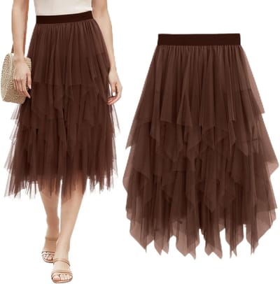 Elegante Tulle Rok voor Dames met Hoge Taille, Irregulaire Plissé en Voering voor Feest, Prom en Carnaval