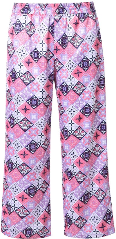 Angel of Style - Dames - Broek wijde pijpen satijn met opdruk - Lavendel - Maat 42
