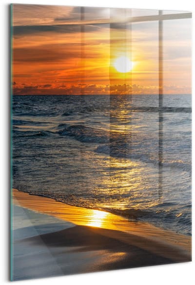 Wallfluent Glasschilderij - Władysławowo, Oostzee Glas Foto - 70x100 cm - Grijs Verticale Muurschildering - Landschap Glazen Schilderij - Foto Op Glas - Foto Schilderij Op Glas