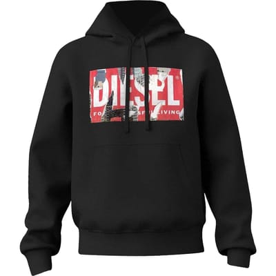 Diesel Herenhoodie met lange mouwen en Box Logo (Zwart)