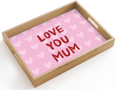 Dienblad hout 40x30 cm - Schootdienblad - Love - Quote - Moeder - Rood - Borrelplank rechthoek - Plateau dienbladen