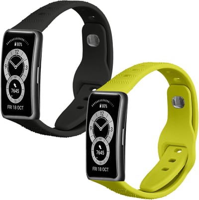 kwmobile 2x horlogebandjes geschikt voor Huawei Band 10 / 9 / 8 bandje - Smartwatch bandjes van TPU - Activity tracker horloge band in zwart / geel