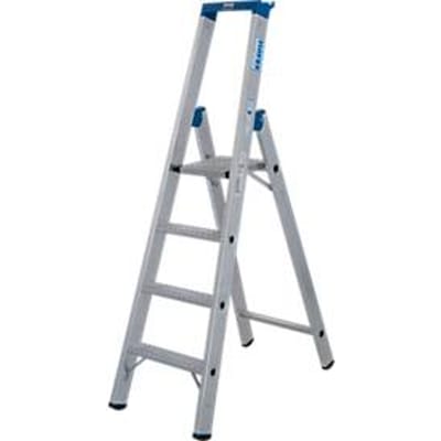 KRAUSE STABILO trap 4 treden R13, zelfreinigend gatenpatroon, platform R13, gereedschapsbak met emmerhaak, aluminium