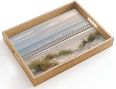 Dienblad hout 40x30 cm - Schootdienblad - Zandstrand - Bewolkt - Duinen - Borrelplank rechthoek - Plateau dienbladen