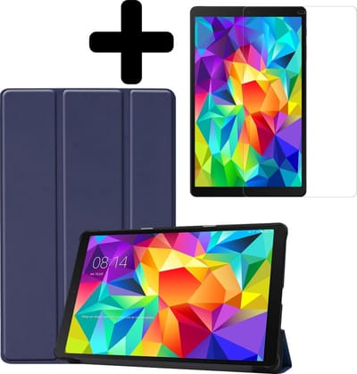 Hoes - Geschikt voor Samsung Galaxy Tab A 10.1 (2019) - Met Screenprotector - Trifold Bookcase - Hard Cover - Hardcover Book Case - Tablet Hoesje - Donkerblauw