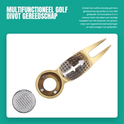 Dailygoods- Divot Reparatie Gereedschap 3-in-1 Design - Golf Heugabel - Magnetische Balmarker - Aluminiumlegering - Slijtvast - Duurzaam - Golfgereedschap