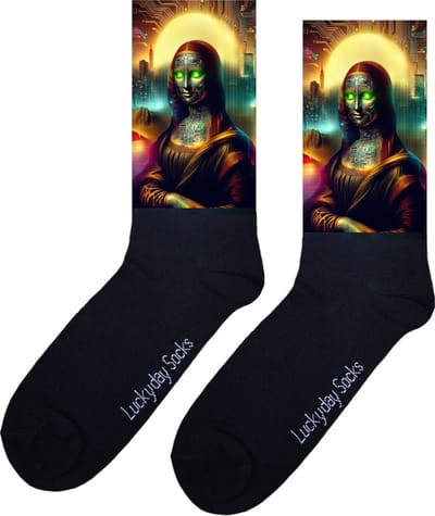 Mona Lisa - Verjaardag cadeau - Grappige sokken - Print sokken - Leuke sokken voor heren en dames - Moederdag - Vaderdag - Cadeau voor hem en haar - Kerstcadeau - Vrolijke sokken - Mechanisch - Valentijns cadeau - Socks waar je Happy van wordt - 37-