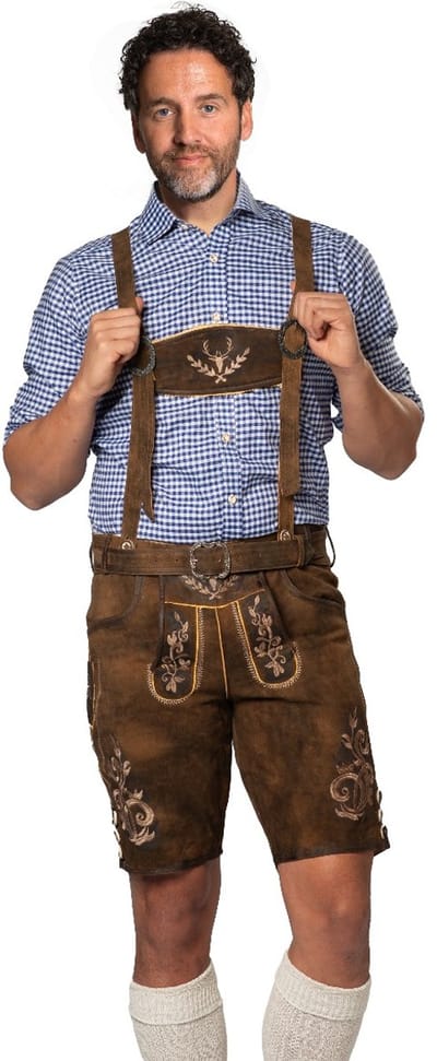 Tannhauser Lederhose Zugspitze Kort met Riem en Bretels 100% Premium Geitenleder Oktoberfest Heren Lederhosen Man Carnavalskleding Heren - Geitenleer - Maat XS