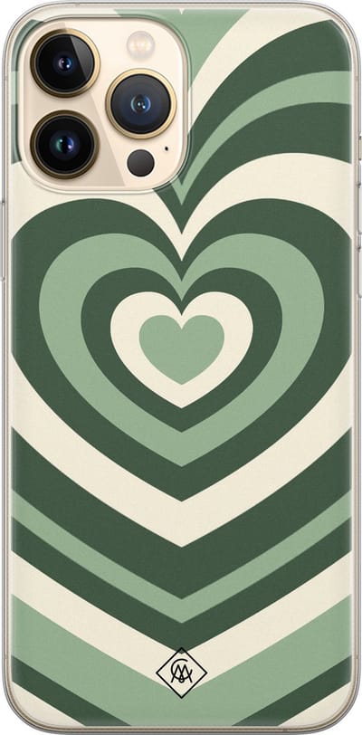 Casimoda® hoesje - Geschikt voor iPhone 13 Pro Max - Hart Swirl Groen - Siliconen/TPU telefoonhoesje - Backcover - Geometrisch patroon - Groen