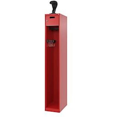 Brandweerkluis C+P Evolo PRAKTUS, 1 vak, helmhouder, met sokkel, vloerglijders, B 300 x D 500 x H 1850 mm, RAL 3000 vuurrood