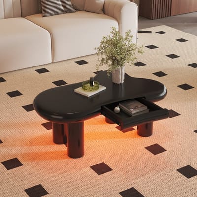 HAUSS SPOLE Salontafels Koffietafel - Salontafel Met Schublade - 16-Kleurige LED Verlichting - Cloud-Form Ontwerp - Woonkamer Tafel - 98x65,5x40 cm - MDF - Zwart