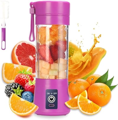 Elektrische Smoothie Maker - USB Blender - Draagbare Mini Mixer - Sapcentrifuge - Shakes en Smoothies - 380 ml - 6 RVS Mesjes - Paars