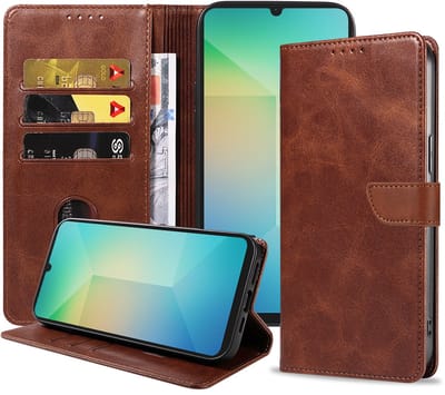 Geschikt voor Samsung Galaxy A06 Telefoonhoesje Kunstleer met Magnetisch lipje en Pasjeshouder Book Case met Klepje - Donkerbruin - Smartphonica geschikt voor Samsung Galaxy A06