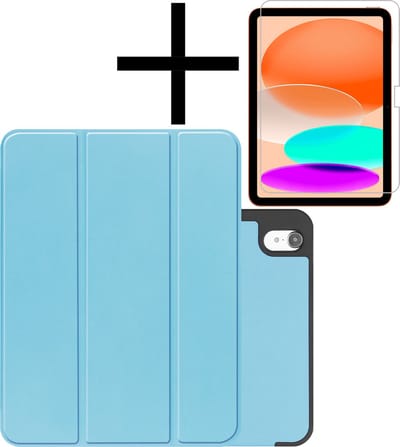 Hoes - Geschikt voor Apple iPad A16/A18 (2022/2025/2026) - 10.9 & 11 inch (10e, 11e & 12e generatie) - Met Screenprotector - Trifold Bookcase - Hard Cover Case - Met Uitsparing Geschikt voor Apple Pencil - Hardcover Book - Tablet Hoesje - Lichtblauw