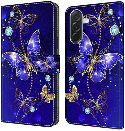 Diamant blauw vlinders - agenda book case hoesje - Telefoonhoesje geschikt voor Samsung Galaxy A57 5G