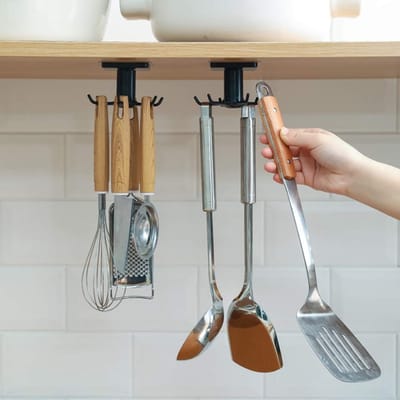 Dailygoods- Keukenhaak - Onderkast Hanger - 6 Haakjes - Geen Boren - Herbruikbare Lijm - Tot 2 kg Belastbaar - Keukenrek
