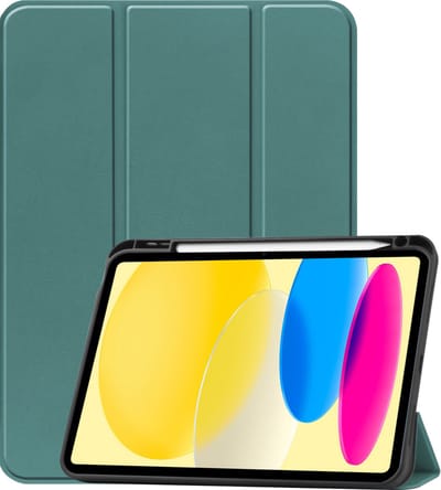 Hoesje Geschikt voor Apple iPad 10 (2022) - 10.9 inch - 10e Generatie - Dun & Stevig - Trifold Bookcase - Hard Cover Case - Met Uitsparing Geschikt voor Apple Pencil - Hardcover Book - Tablet Hoes - Donkergroen