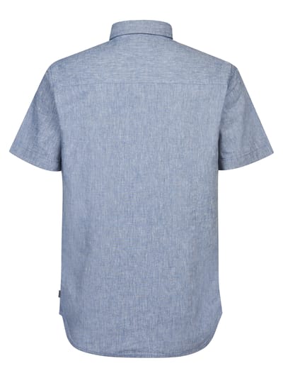 Petrol Industries - Heren Effen linnenmix overhemd met korte mouwen Tracker - Blauw - Maat L