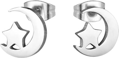 Fako Bijoux® - Oorbellen - Steker - RVS - Stainless Steel - Halve Maan Met Ster