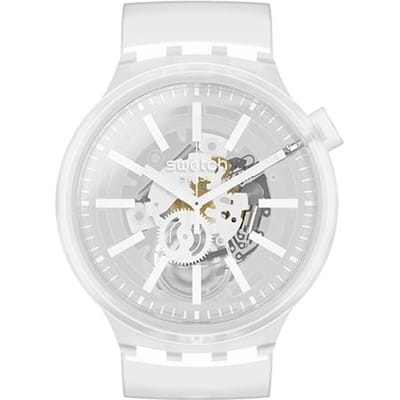 Swatch Earth Series Quartz Uurwerk Waterdicht Minimalistisch Horloge 47 mm Wit Wijzerplaat Kunststof Kast Siliconen Band Dameshorloges SO27E106 White Dial white