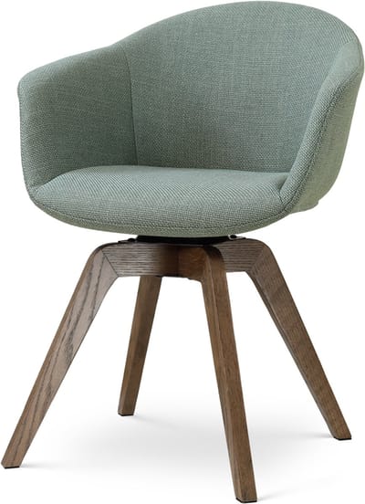 Nolon Noor-Otis draaibare Eetkamerstoel saliegroen - walnoot houten onderstel - comfortabele zitting - japandi - armstoel