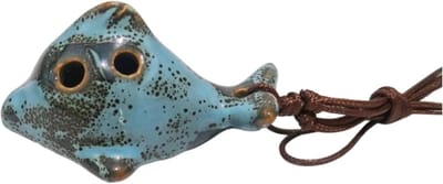 Keramische Ocarina - Folk Instrument - Muziek Leren - Handgemaakt Craquelé Glazuur - 7 x 4 cm - Lichtblauw
