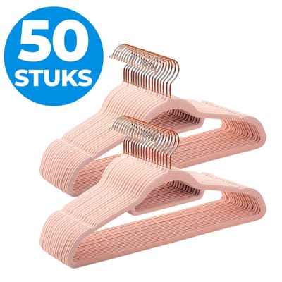 ACAZA Kledinghangers - Roze met Rosé-Gouden haak - Kleerhangers - Broekhanger - 50 Stuks - Volwassenen - Anti Slip - Sterk Materiaal - Fluweel/Velvet - Kledinghangers Fluweel