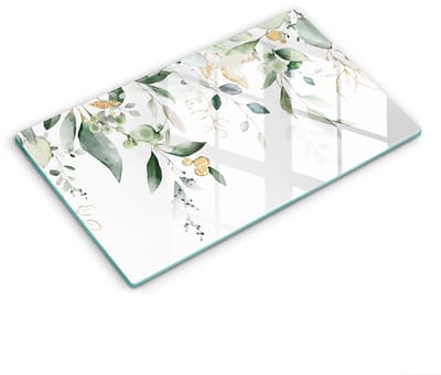Wallfluent Spatscherm Keuken - Wit Spatbescherming Kookplaat - 30x52 cm - Aquarelbladeren Keuken Achterwand Bescherming - Bloemen en planten Rechthoekig Spatscherm Keuken