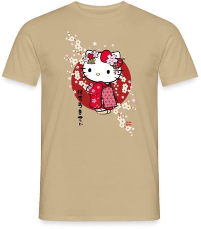 Hello Kitty In Een Rode Kimono En Kersenbloesems T-Shirt Heren