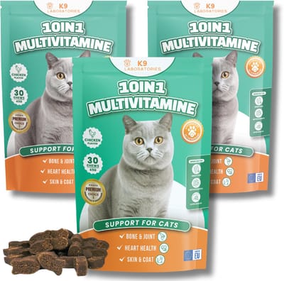 10 in 1 Multivitamine voor katten - voedingssupplement kat - voor gewrichten, weerstand, huid en vacht, spijsvertering - 100% natuurlijk - Kattensnoepjes - 90 stuks