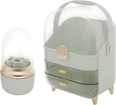 Make-up Organizer - Skincare organizer - Opbergdoos - Sieradendoos - met 2 Lades - Voor Cosmetica & Sieraden op Bureau - Groen