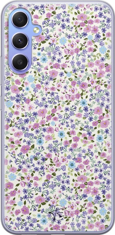 Hoesje geschikt voor Samsung Galaxy A34 - Paarse bloemen - Soft Case - TPU - Bloemen - Paars - Mooie Telefoonhoesjes