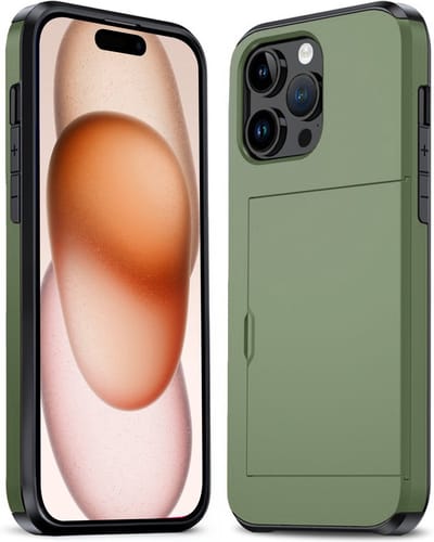 Hoesje Geschikt voor iPhone 15 Pro Hoesje Pasjeshouder Shockproof Hard Case - Hoesje Geschikt voor iPhone 15 Pro Hoes Met Kaarthouder - Donkergroen
