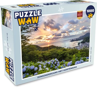 Puzzel Zonsondergang met hortensias - Legpuzzel - Puzzel 1000 stukjes volwassenen