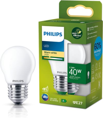 Philips Ultra Efficient LED - Kogellamp - Mat - 40W - E27 fitting - Warmwit licht - Energielabel A