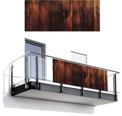 Balkonscherm 300x120 cm - Balkonposter Hout - Planken - Vintage - Donkerbruin - Balkon scherm decoratie - Balkonschermen - Balkondoek zonnescherm