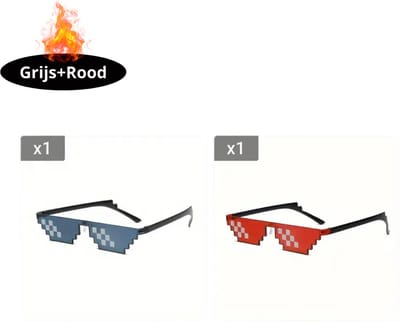Bovista - Festival Bril - Rave - Space - Techno - Freaky Glasses - Heren - Dames - Zonnebril - Zwart grijs + Fel rood